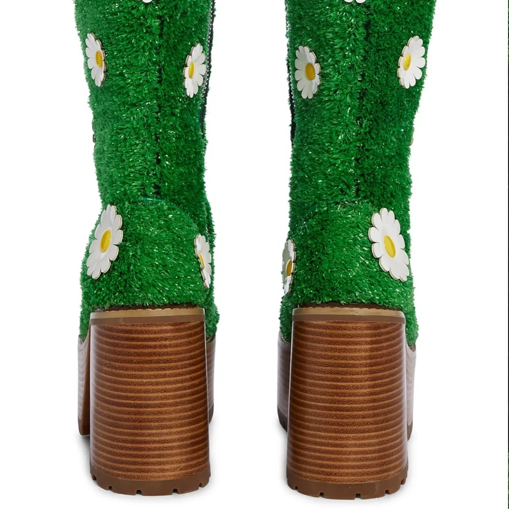 IT’S ALWAYS GREENER PLATFORM HEELED BOOTS  DELIA*S BY DOLLS KILL WOMENS 7 RARE!!